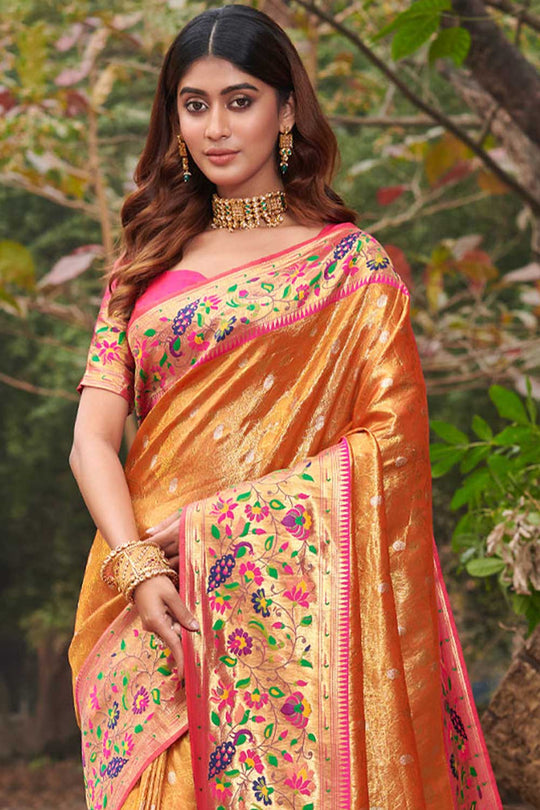 Poonam Orange Paithani Art Silk One Minute Saree