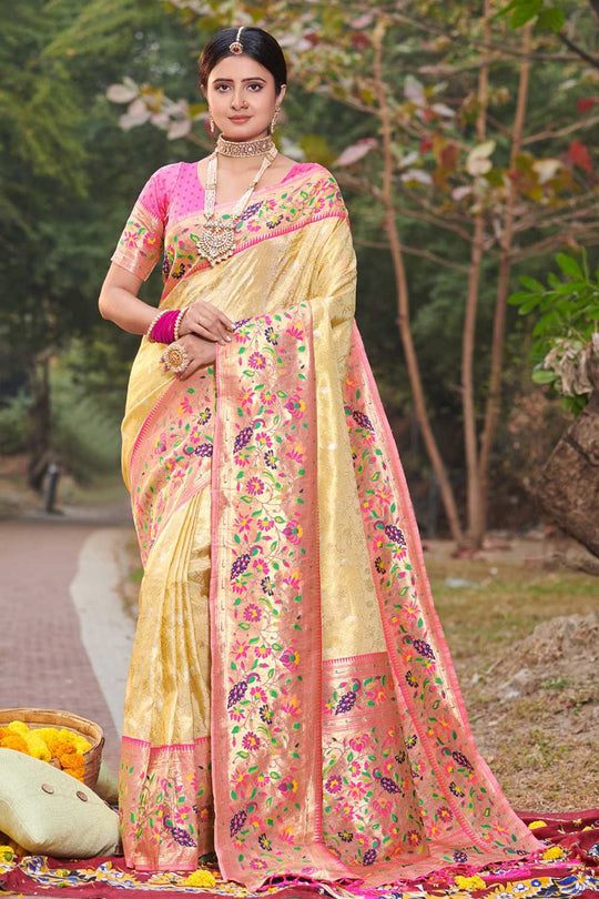 Inaya Cream Paithani Art Silk One Minute Saree