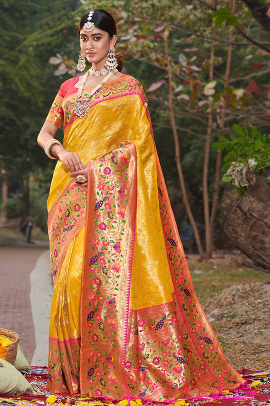 Lucy Yellow Paithani Art Silk One Minute Saree