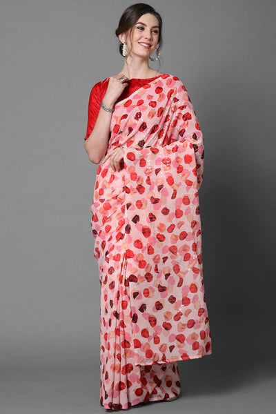 Buy Pink Floral Print and Sequins Georgette One Minute Saree