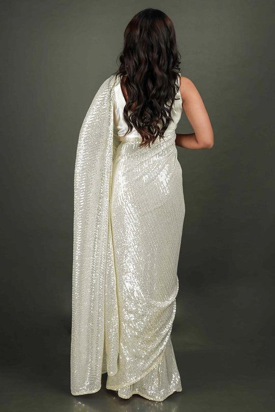 Bella Cream Net Sequins Ready to Wear One Minute Saree