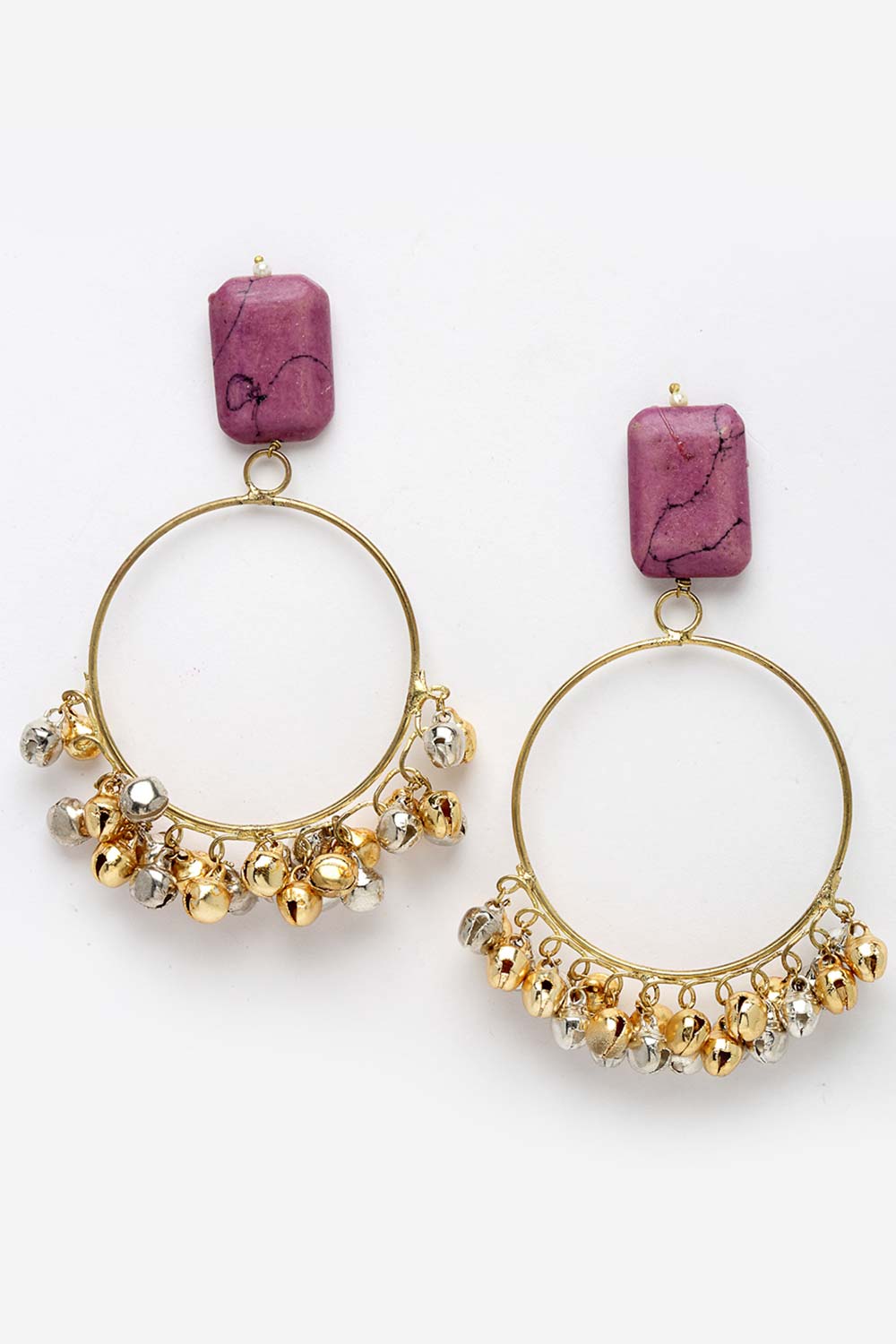 Kashvi Pink Gold-Plated with Natural Stones Chandbali Earrings