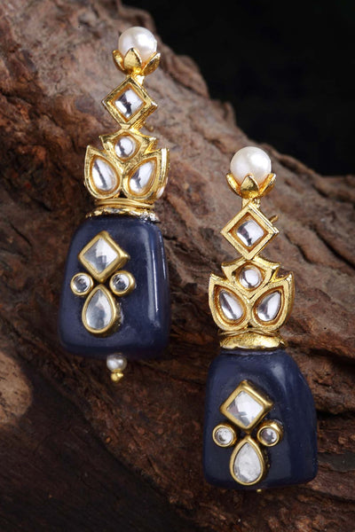 Elea Black & White Silver Gold-Plated Kundan with Pearl Earrings