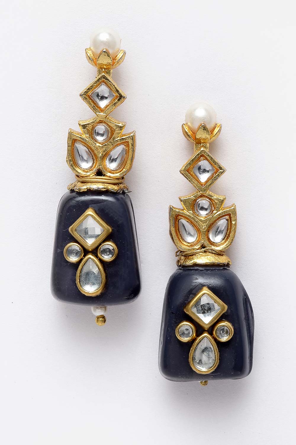 Elea Black & White Silver Gold-Plated Kundan with Pearl Earrings