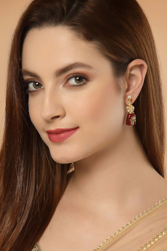 Elea Red & White Gold-Plated Kundan with Pearls Earrings