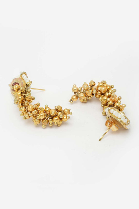 Zahra Pink & White Pearls with Ruby Gold-Plated Dangler Earrings