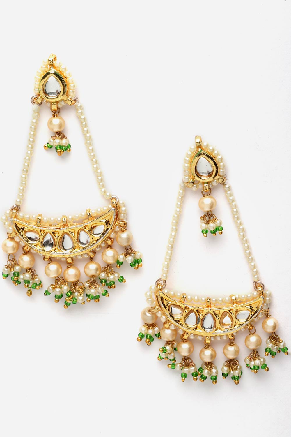 Tarali Green & Gold Kundan And Pearl Drop Earrings