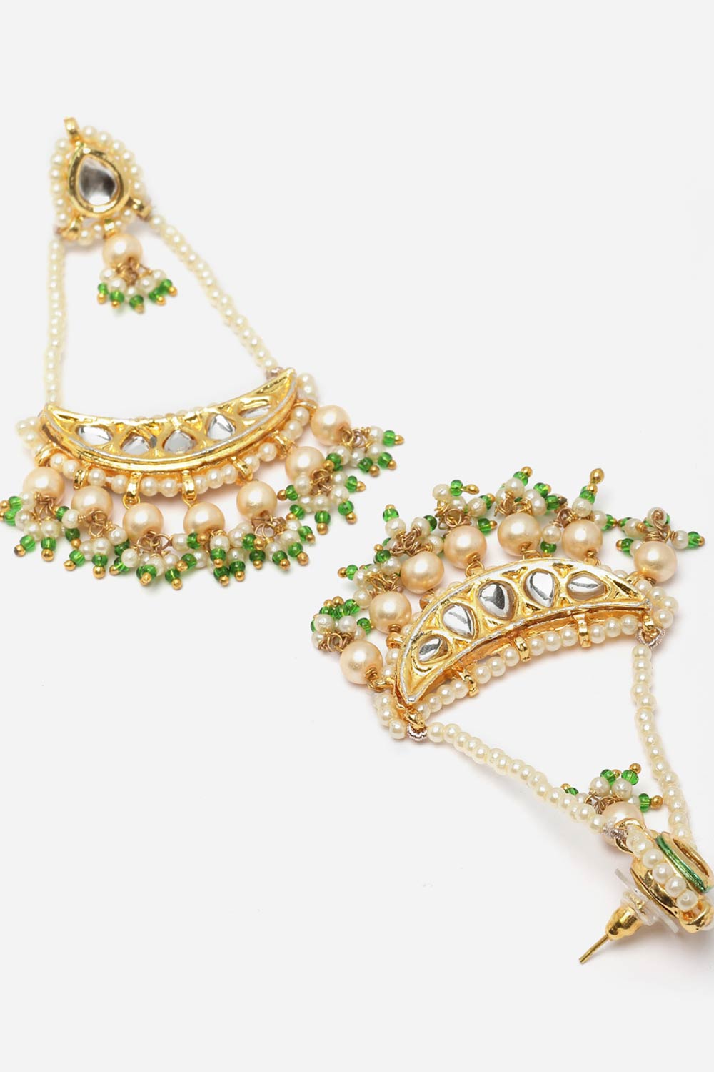 Tarali Green & Gold Kundan And Pearl Drop Earrings