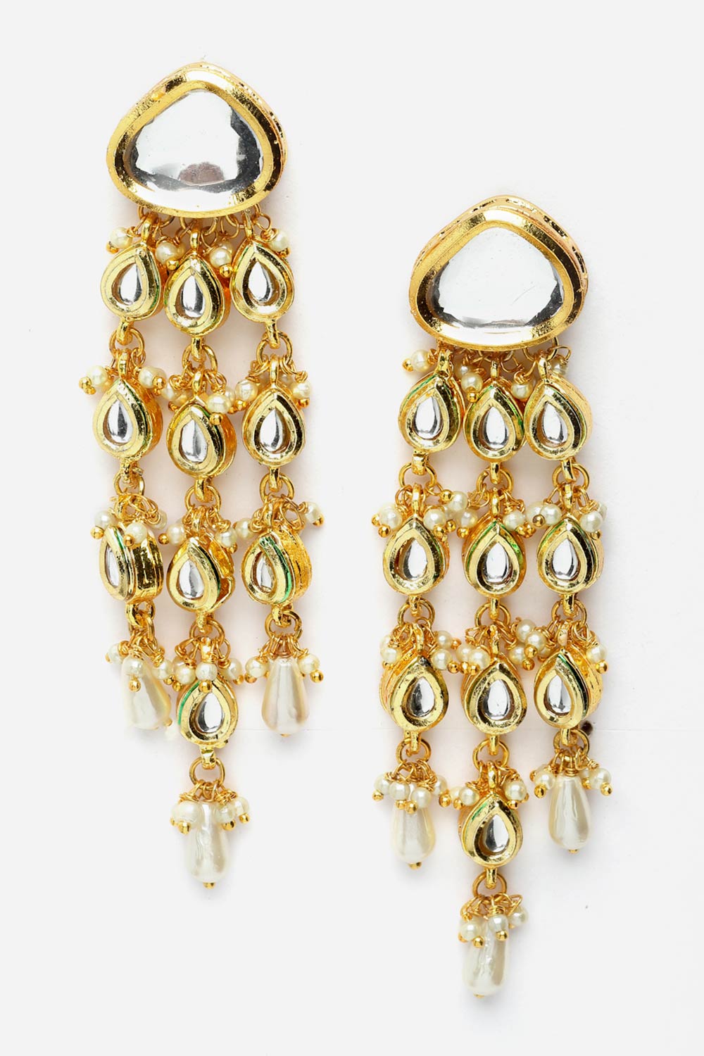 Halina Gold & White Kundan And Pearls Drop Earrings