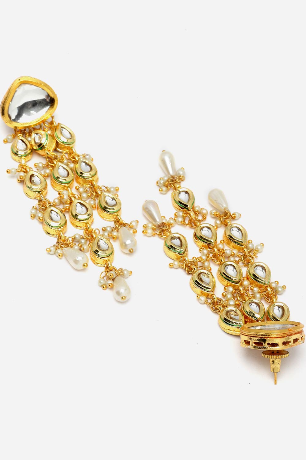 Halina Gold & White Kundan And Pearls Drop Earrings
