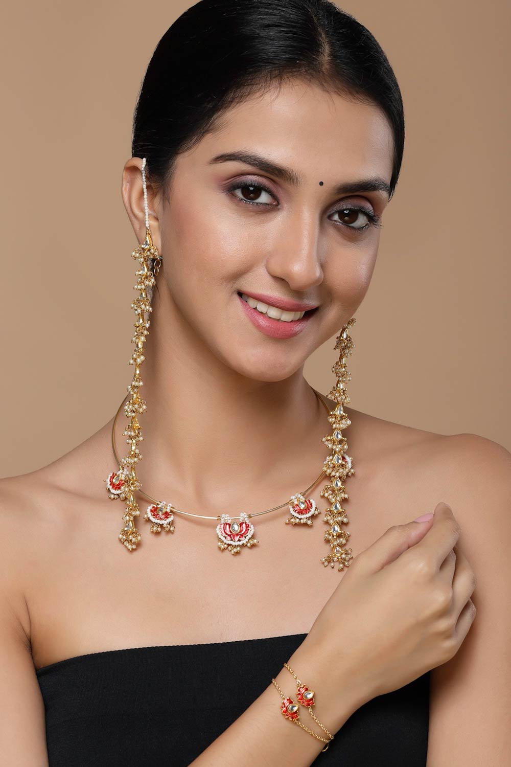 Alohi White Kundan And Pearl Long Drop Earrings