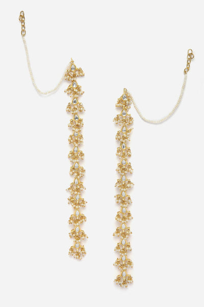 Alohi White Kundan And Pearl Long Drop Earrings