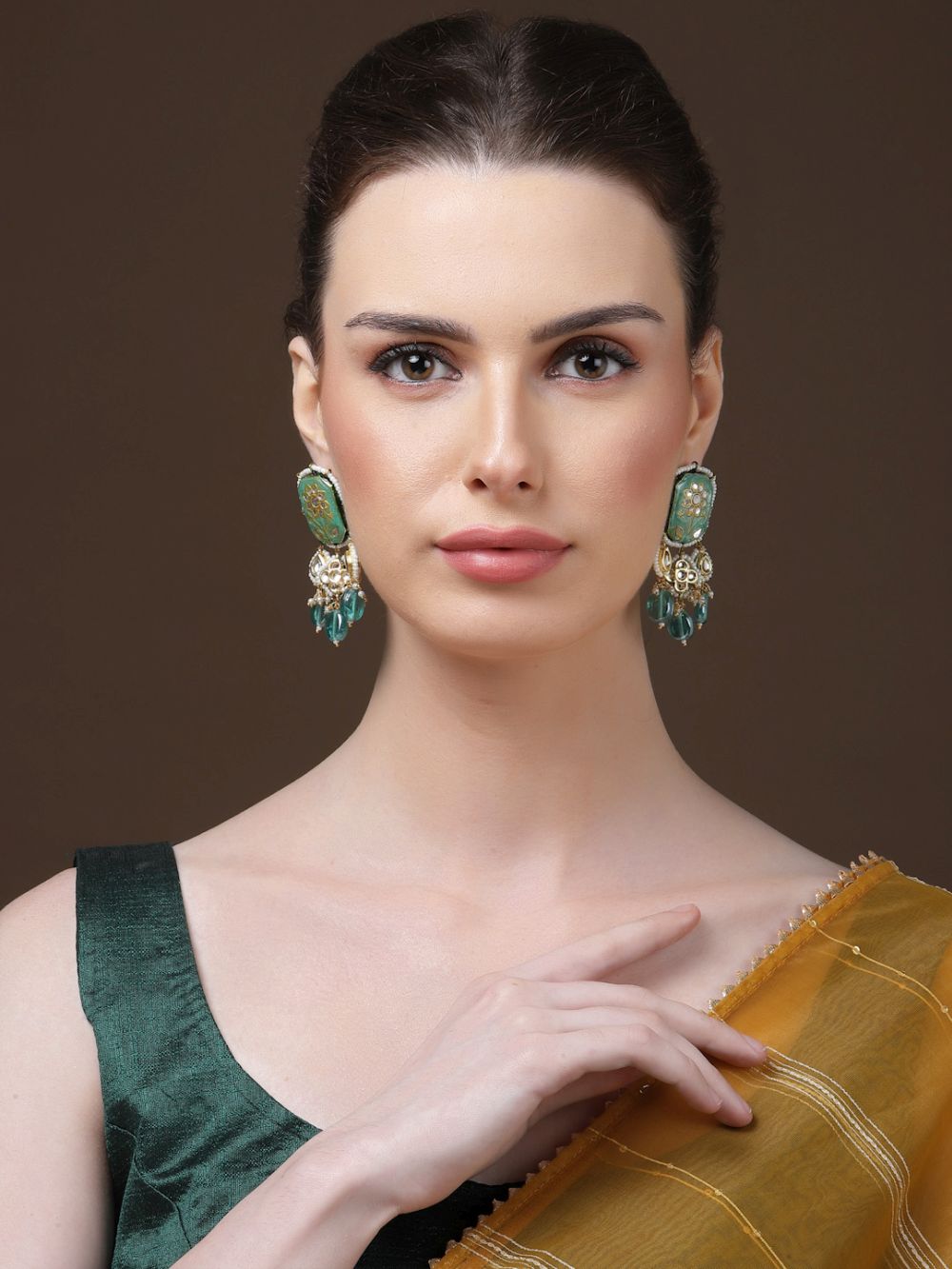 Monira Turquoise & Gold Kundan with Pearls Drop Earrings