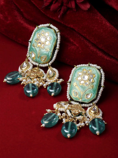 Monira Turquoise & Gold Kundan with Pearls Drop Earrings