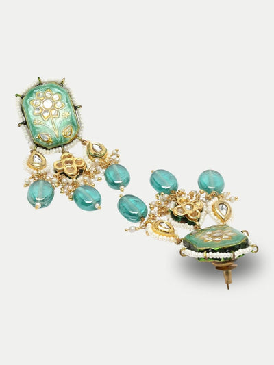 Monira Turquoise & Gold Kundan with Pearls Drop Earrings