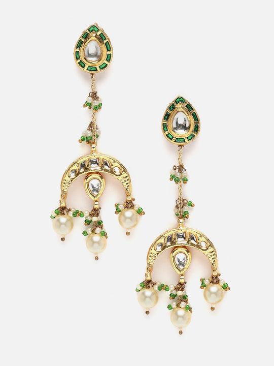 Soorya Green & Cream Kundan And Pearl Drop Earrings