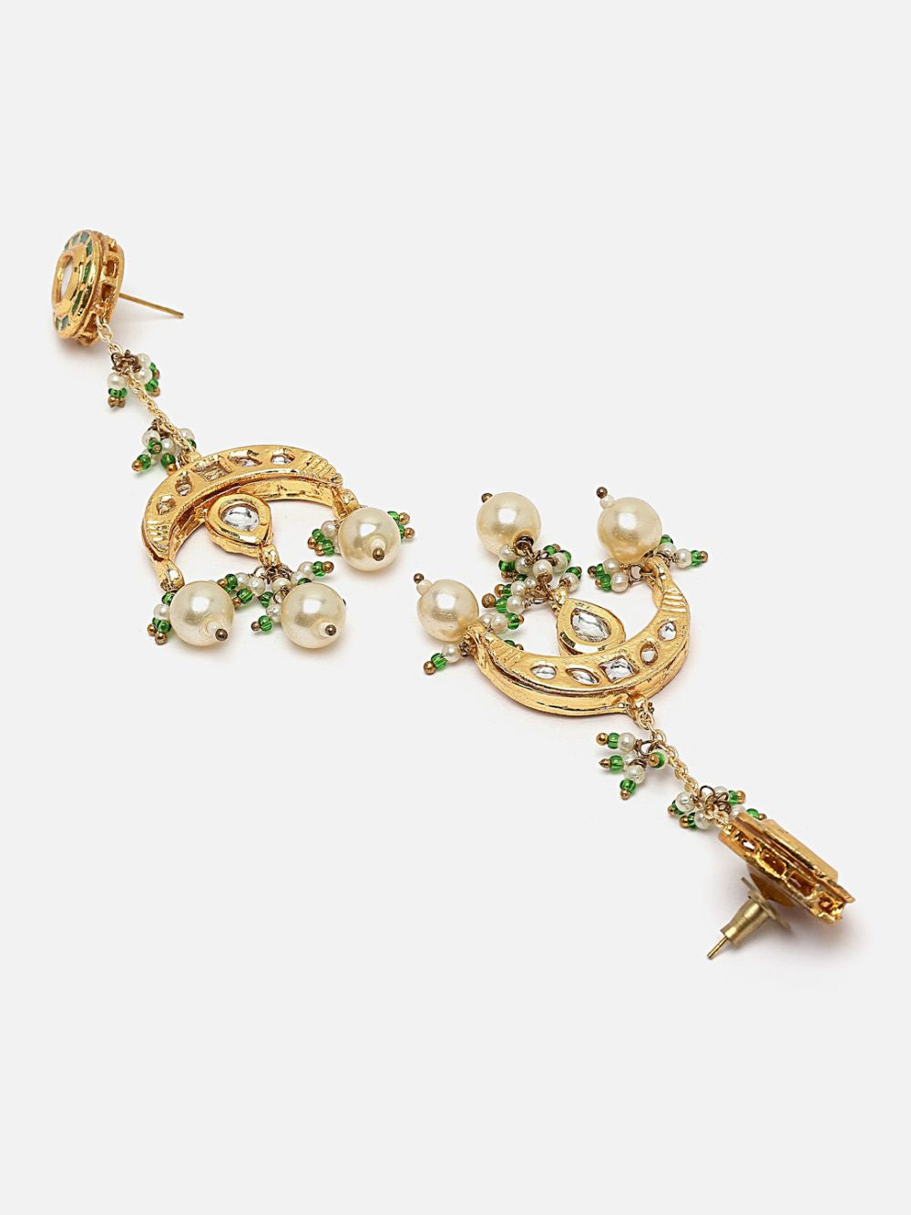 Soorya Green & Cream Kundan And Pearl Drop Earrings