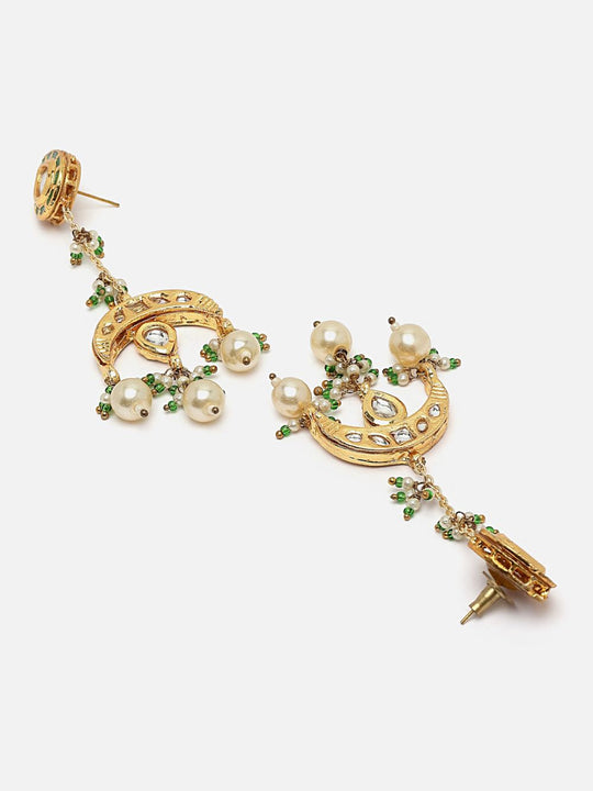 Soorya Green & Cream Kundan And Pearl Drop Earrings