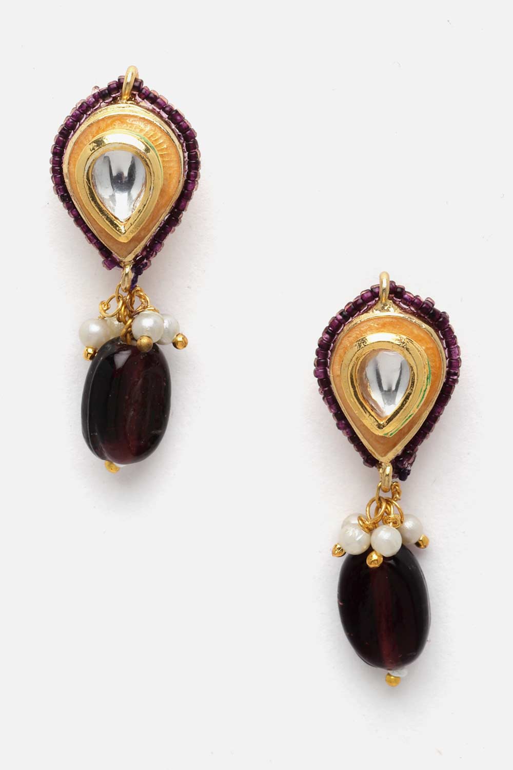 Marella Purple & Gold Kundan with Pearls Necklace and Earrings Set