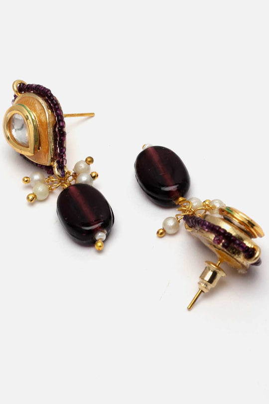 Marella Purple & Gold Kundan with Pearls Necklace and Earrings Set