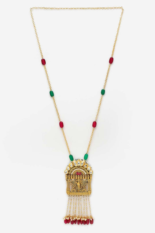 Roshni Red & Green Gold-Plated Kundan with Pearls Haar Necklace