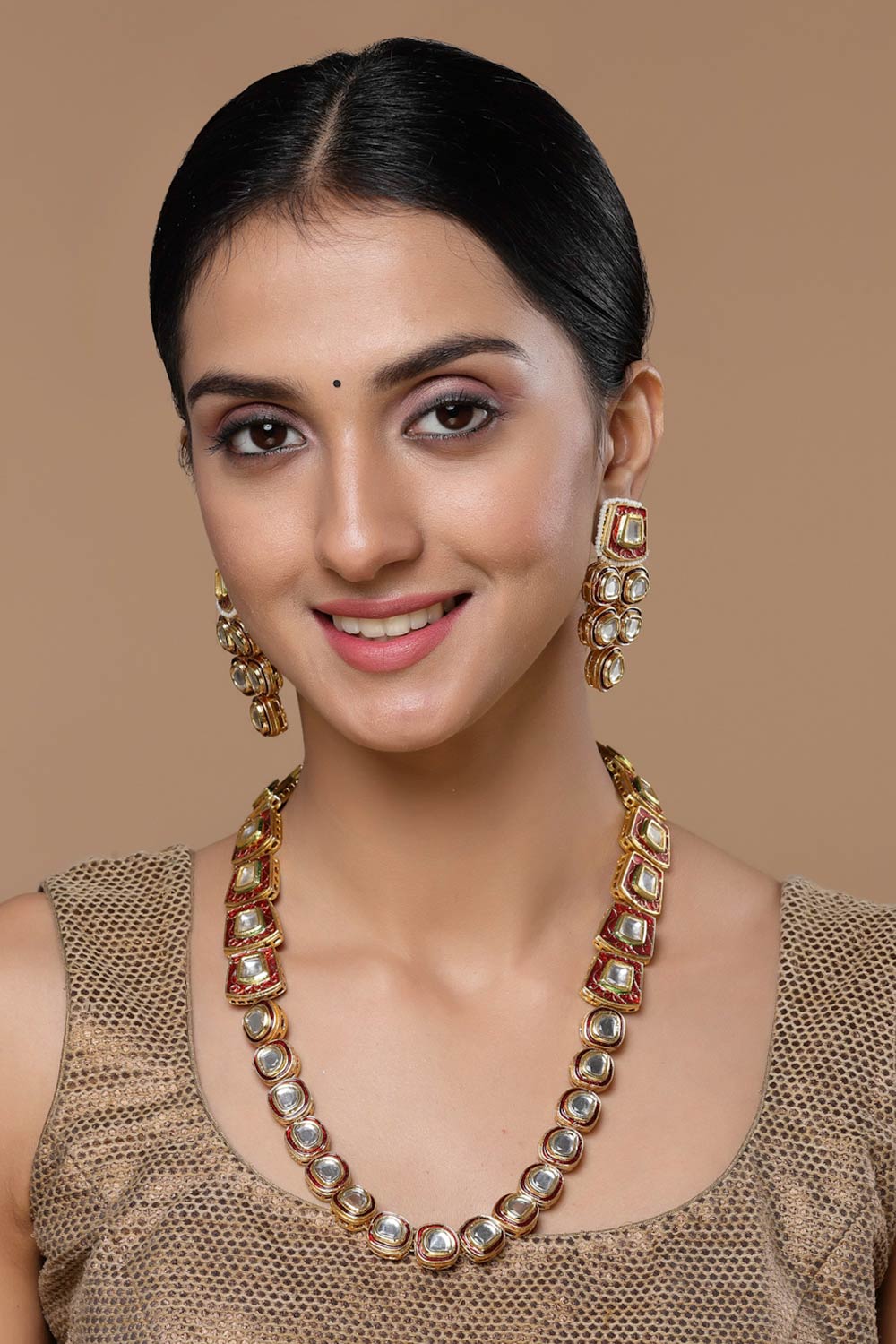 Camran Red & Gold Kundan with Pearl and Ruby Necklace