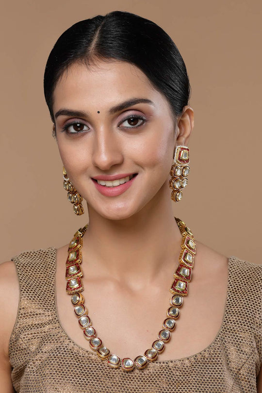 Camran Red & Gold Kundan with Pearl and Ruby Necklace