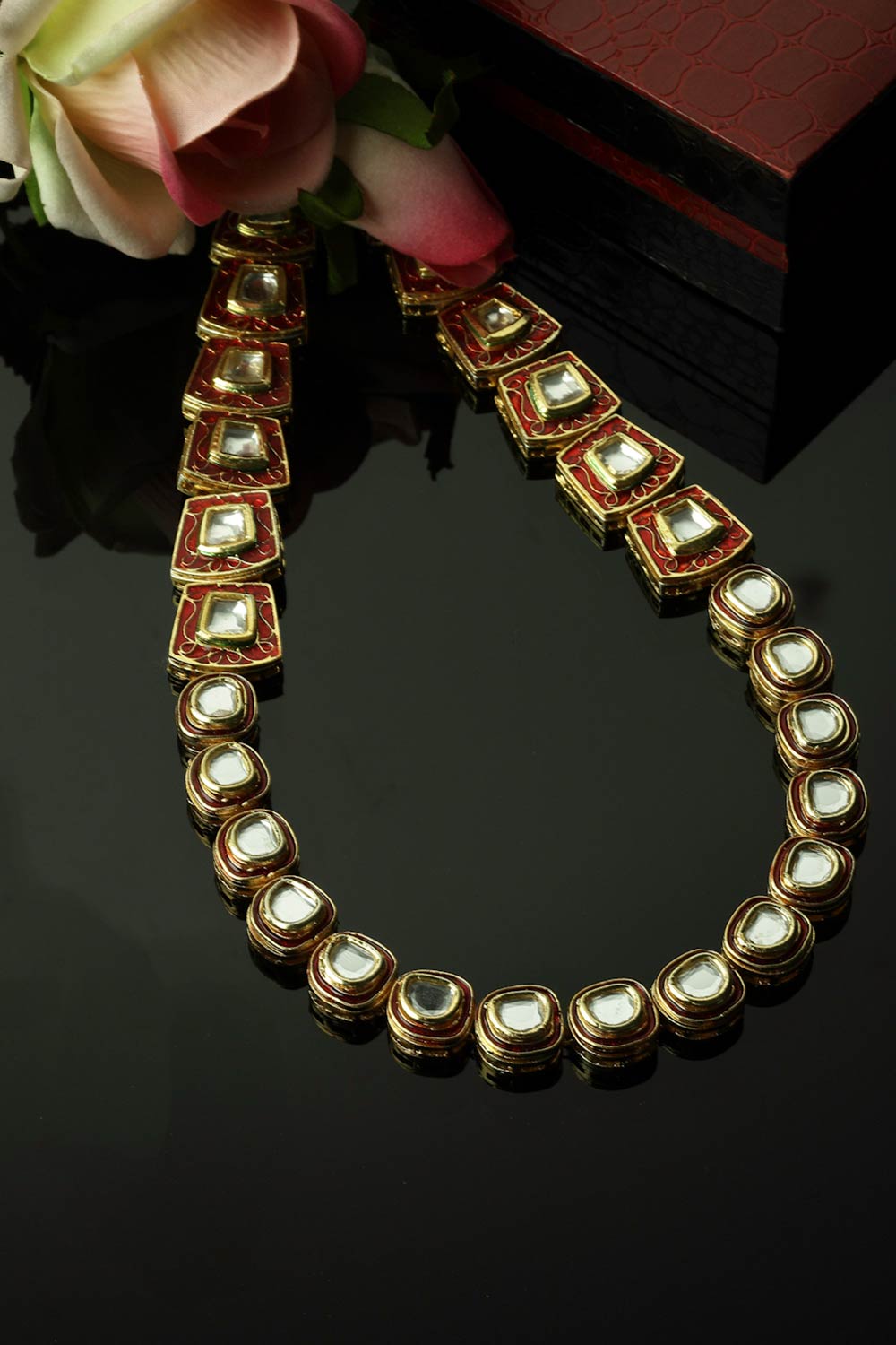 Camran Red & Gold Kundan with Pearl and Ruby Necklace