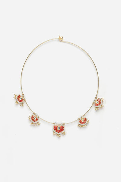 Alohi Red & Gold Kundan with Pearls Lotus Necklace