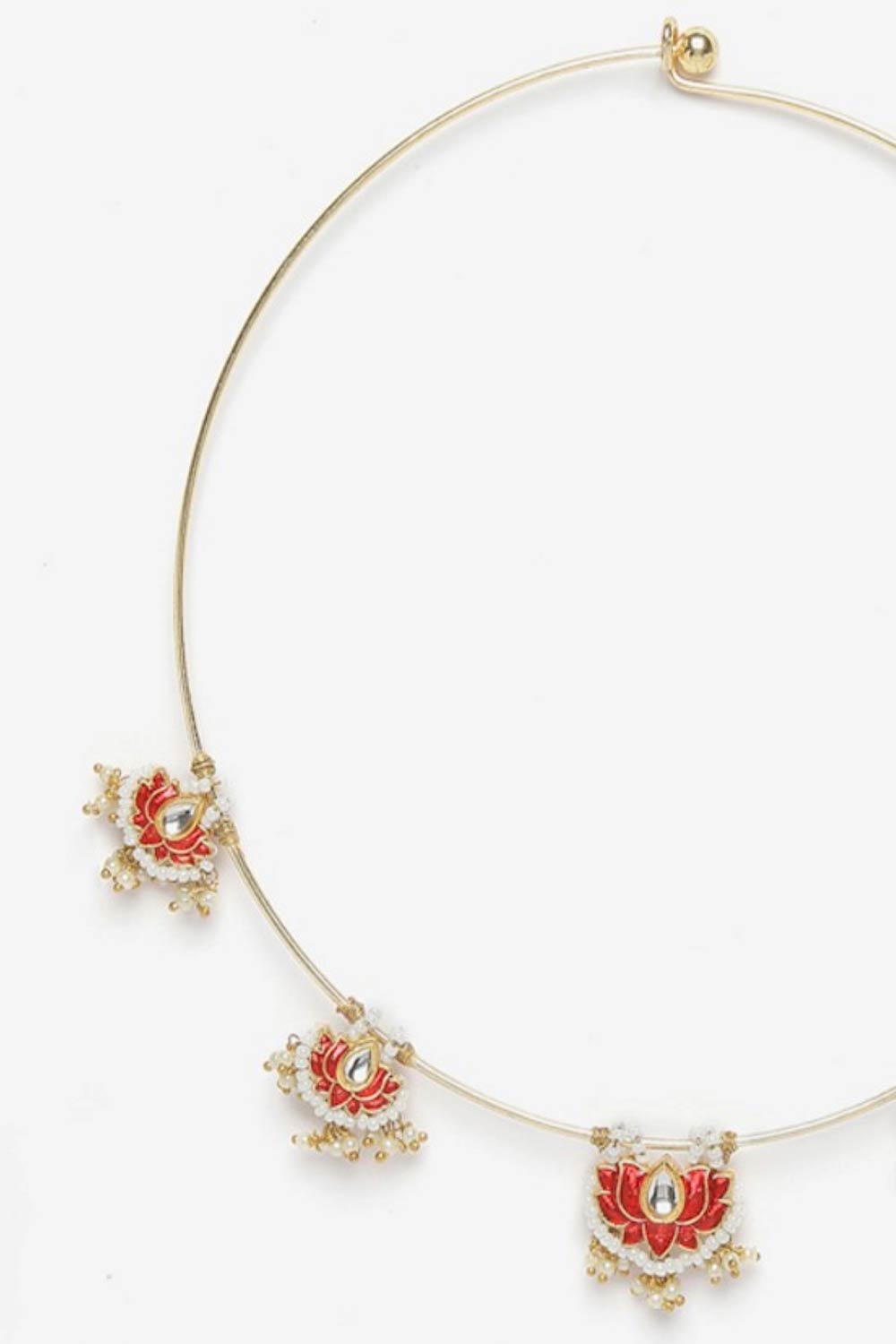 Alohi Red & Gold Kundan with Pearls Lotus Necklace