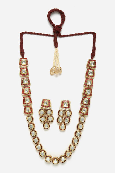 Camran Red & Gold Kundan with Pearl and Ruby Necklace and Earrings Set