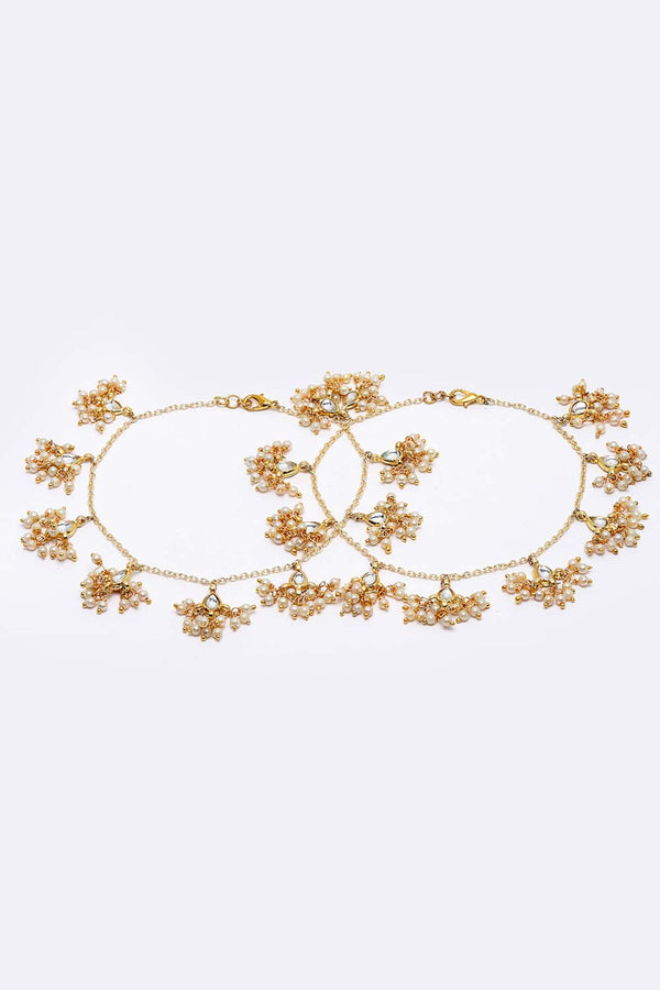 Katalia Gold & White Gold-Plated Kundan And Pearl Anklet Ghungaroo