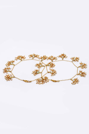 Katalia Gold & White Gold-Plated Kundan And Pearl Anklet Ghungaroo