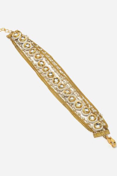 Neli Gold & White Kundan And Pearls Adjustable Anklet