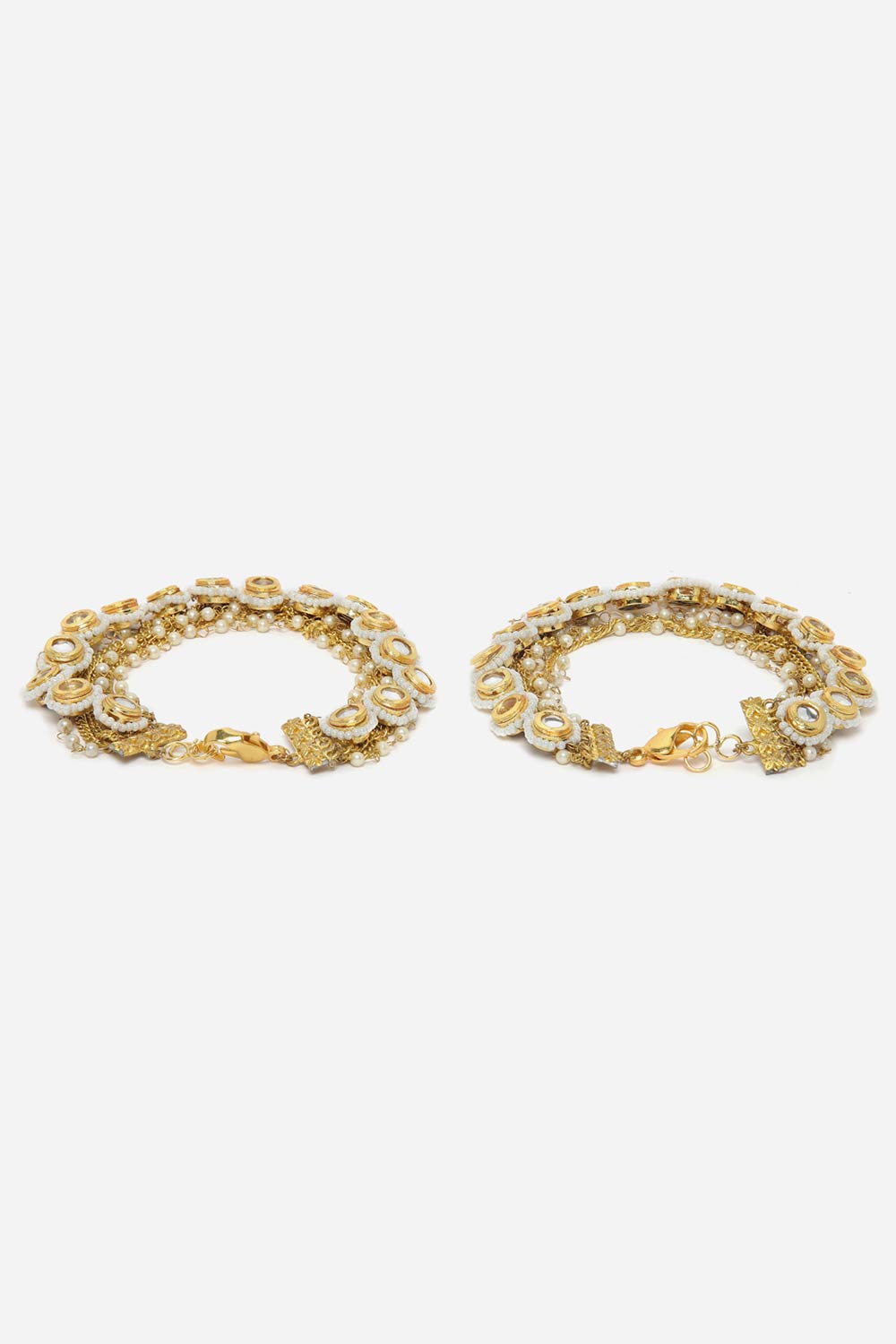 Neli Gold & White Kundan And Pearls Adjustable Anklet