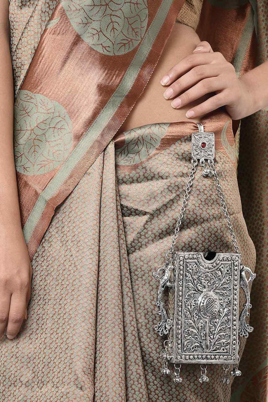 Azhar Silver Mobile Holder With Pearls and Ghungaroo