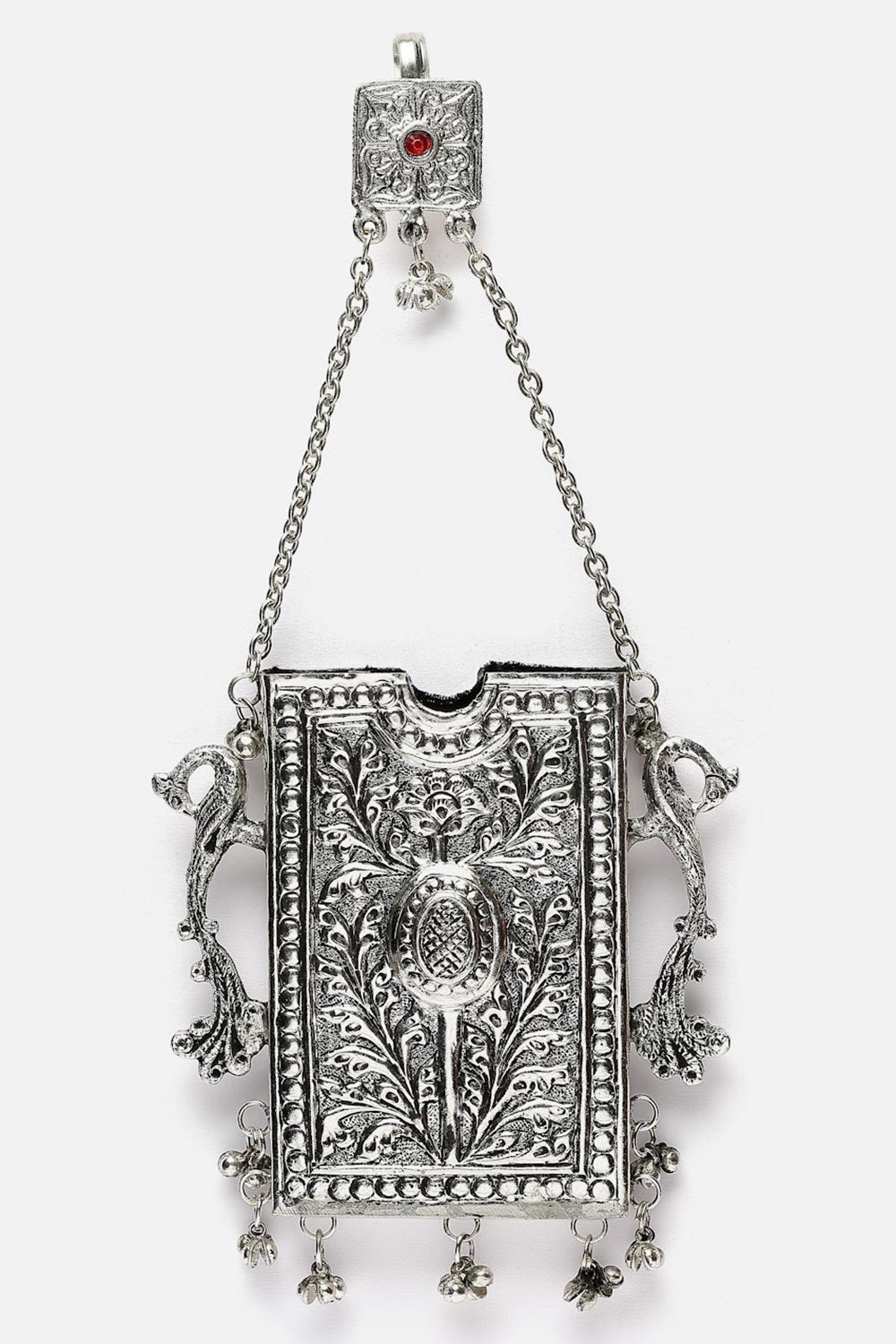 Azhar Silver Mobile Holder With Pearls and Ghungaroo