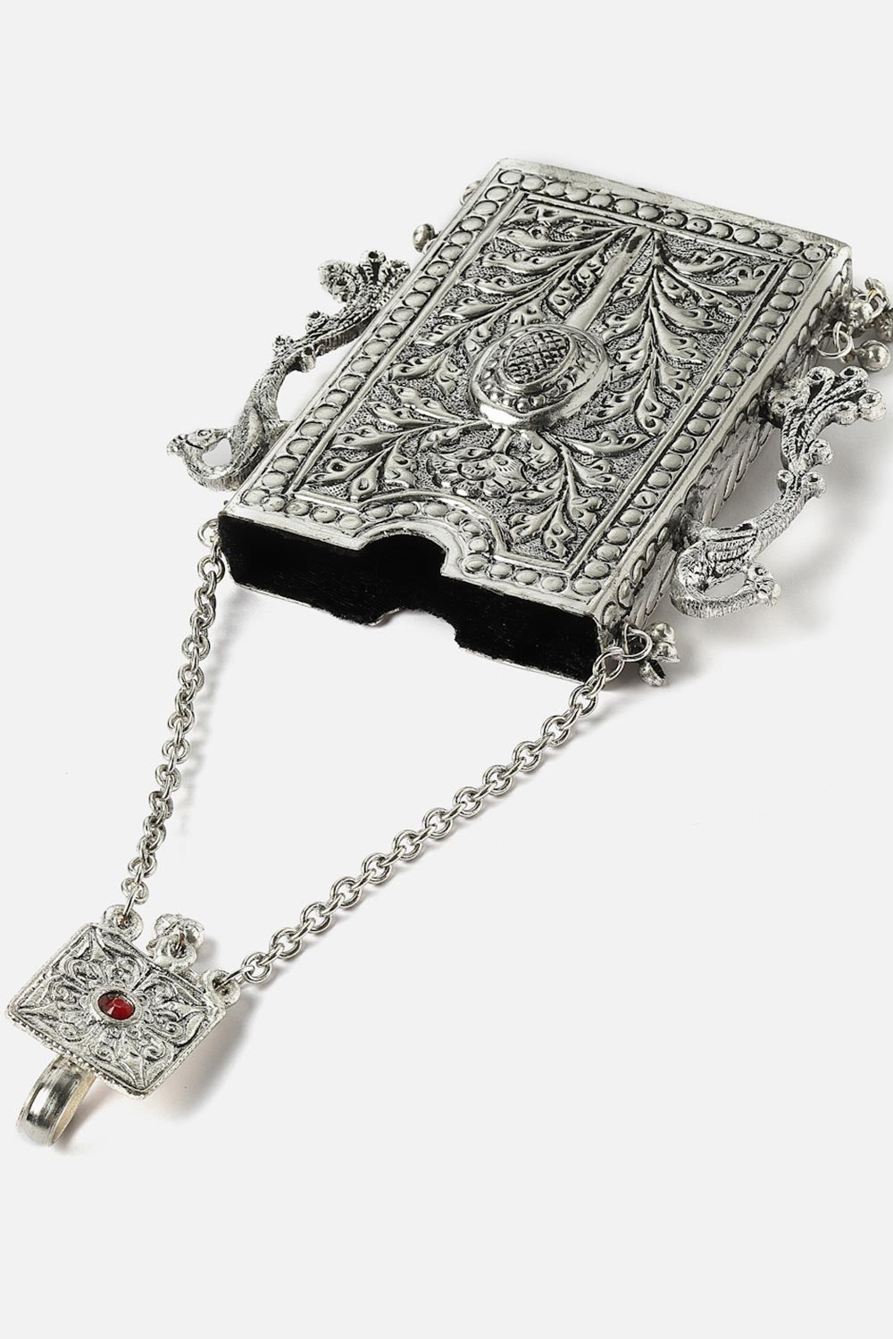 Azhar Silver Mobile Holder With Pearls and Ghungaroo