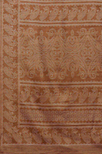 Neeta Brown Dola Silk Floral Block Print One Minute Saree