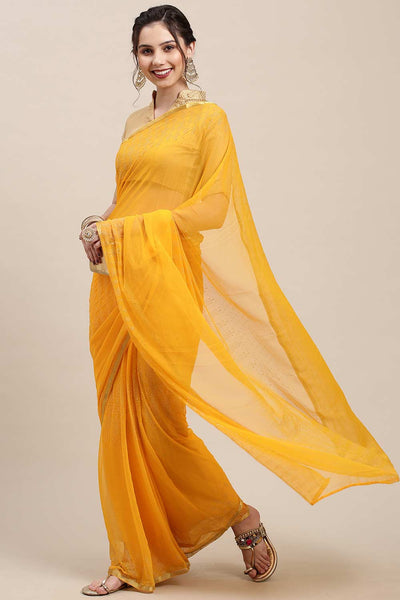 Buy Yellow Embellished Chiffon One Minute Saree Online - Zoom Out