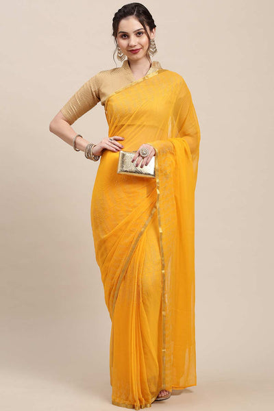 Buy Yellow Embellished Chiffon One Minute Saree Online