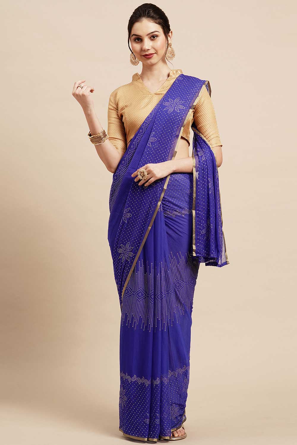 Lorie Blue Chiffon Floral Embellished One Minute Saree