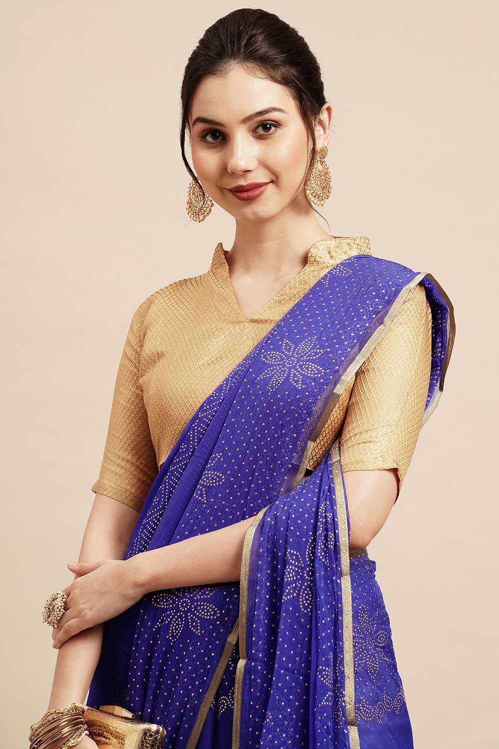 Lorie Blue Chiffon Floral Embellished One Minute Saree