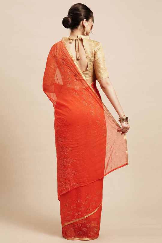 Sita Orange Chiffon Floral Embellished One Minute Saree