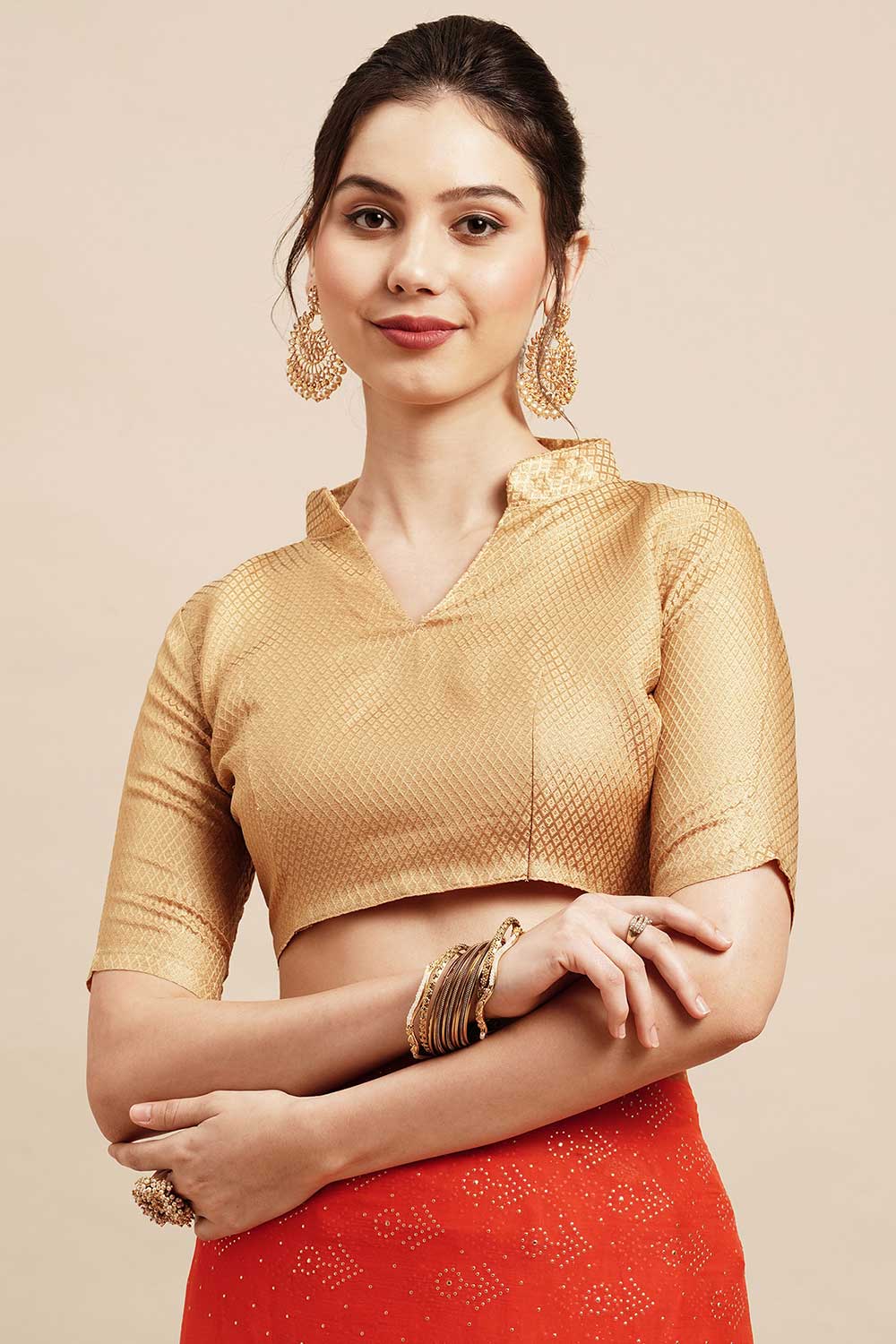 Sita Orange Chiffon Floral Embellished One Minute Saree