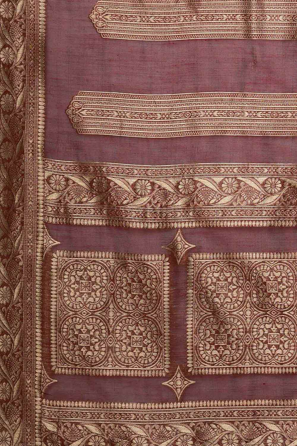 Milu Maroon Cotton Silk Striped Banarasi One Minute Saree