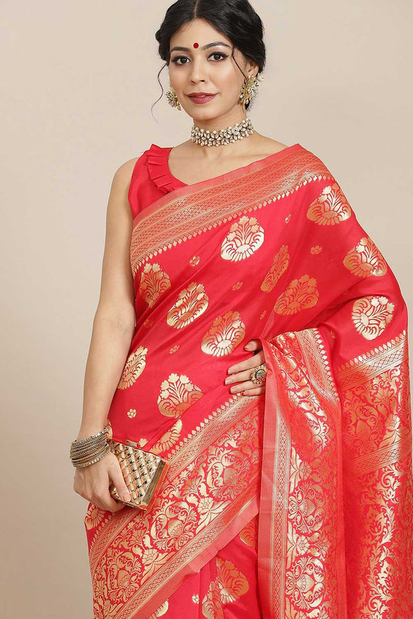 Saliya Red Silk Blend Bagh Dharmavaram One Minute Saree