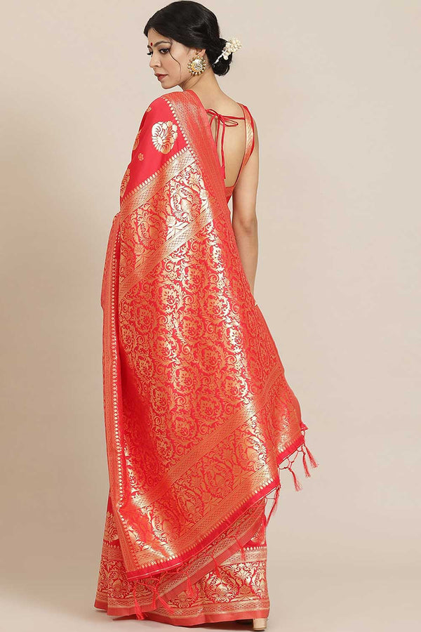 Saliya Red Silk Blend Bagh Dharmavaram One Minute Saree