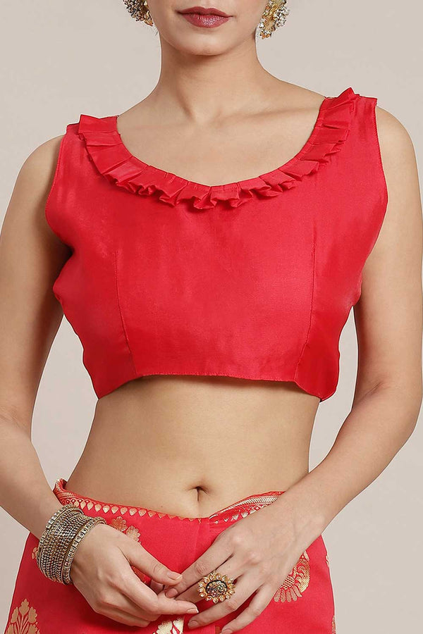 Saliya Red Silk Blend Bagh Dharmavaram One Minute Saree