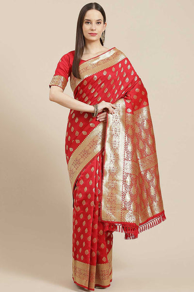Sophie Red Silk Blend Floral Woven Design Dharmavaram One Minute Saree